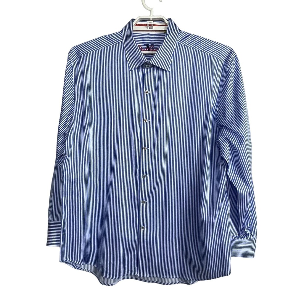 Robert Graham X Collection Dandy Preppy Shirt Mens 3XL Blue Stripe Tailored Fit